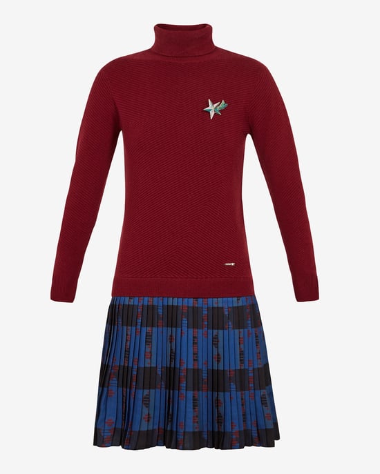 Ted Baker Paraz Cabin Knit Woven Robot Check Dress in Dark Red