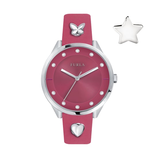 Furla Women's Pin Pink Dial Calfskin Leather Watch - Image 1