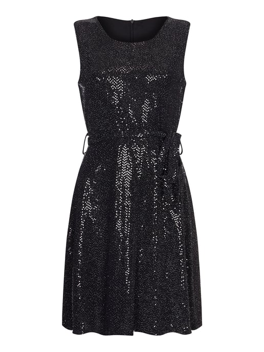 Metallic Belted Skater Dress