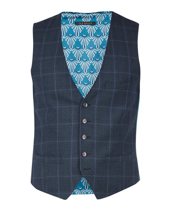 Ted Baker Afanaw Debonair Check Waistcoat, Teal Blue