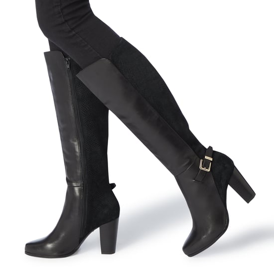 Dune Ladies SAMUELLA Mixed Material Knee High Buckle Strap Boots