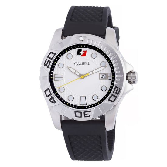 Calibre Men's Akron Swiss Made Movement Watch Black Rubber Strap White Dial - Image 1