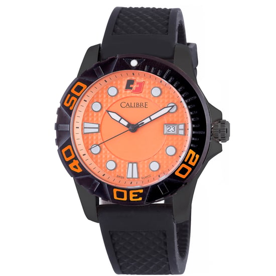 Calibre Men's Akron Swiss Made Movement Watch Black Rubber Strap Orange Dial - Image 1