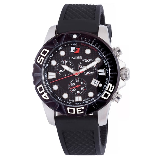 Calibre Men's Akron Swiss Made Movement Watch Black Rubber Strap Black Dial - Image 1