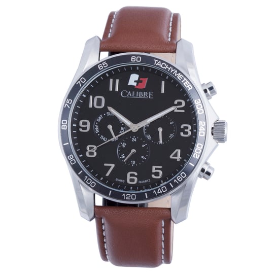 Calibre Men's Buffalo Swiss Made Movement Watch Brown Leather Calfskin Strap Black Dial - Image 1