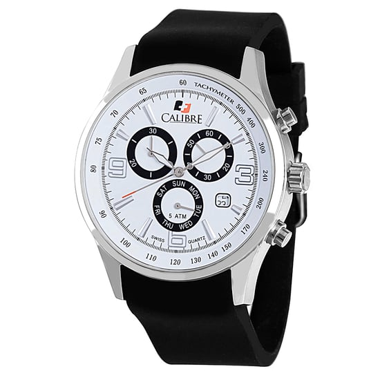 Calibre Men's Mauler Swiss Made Movement Watch Black Silicone Strap White Dial - Image 1