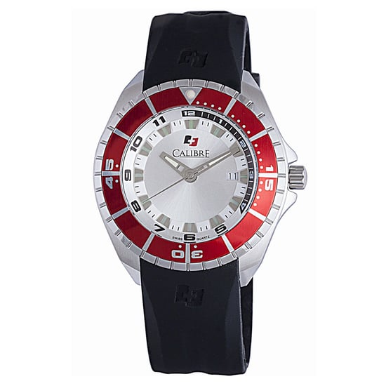 Calibre Men's Sea Knight Swiss Made Movement Watch Black Rubber Strap Silver Dial - Image 1