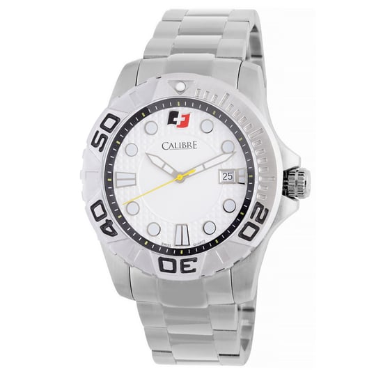 Calibre Men's Akron Swiss Made Movement Watch Silver Stainless Steel Strap White Dial - Image 1