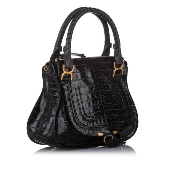 Vintage Chloe Embossed Marcie Leather Satchel Black - Image 2