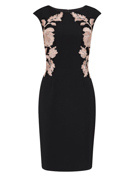 Gina Bacconi Natalie Floral Embroidered Dress in Black