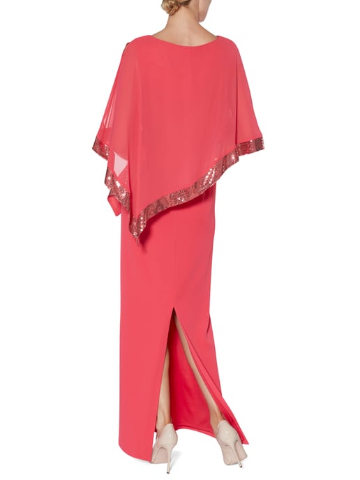 Gina Bacconi Tiffany Sequin Trim Cape Maxi Dress in Pink
