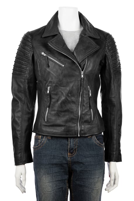 Ladies Asymetric Black Biker Jacket