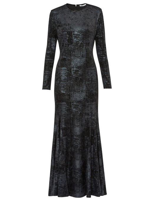 Gina Bacconi Lovetta Velvet Check Maxi Dress in Black