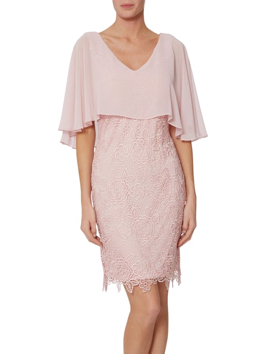 Gina Bacconi Jonina Embroidered Dress with Cape in Pink