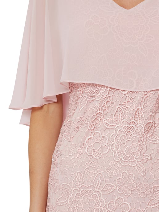 Gina Bacconi Jonina Embroidered Dress with Cape in Pink