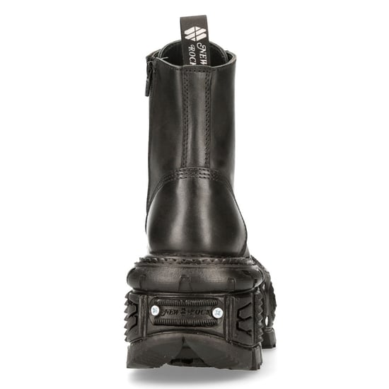 New Rock Unisex Black Leather Combat Platform Boots- TANK083-C1