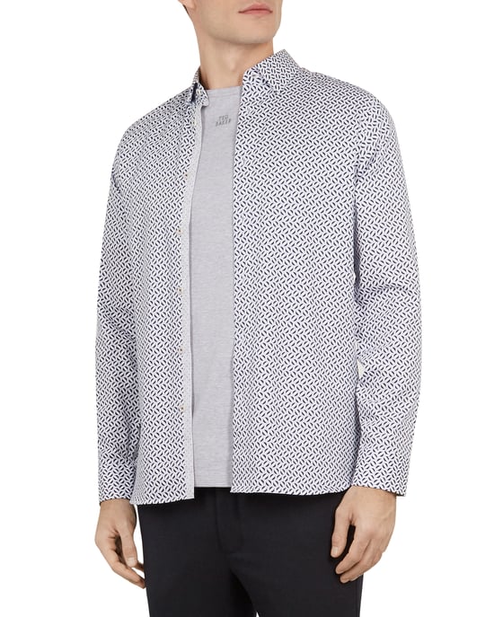 Ted Baker Longtel Long-sleeved Geo Print Shirt, Blue - Image 2