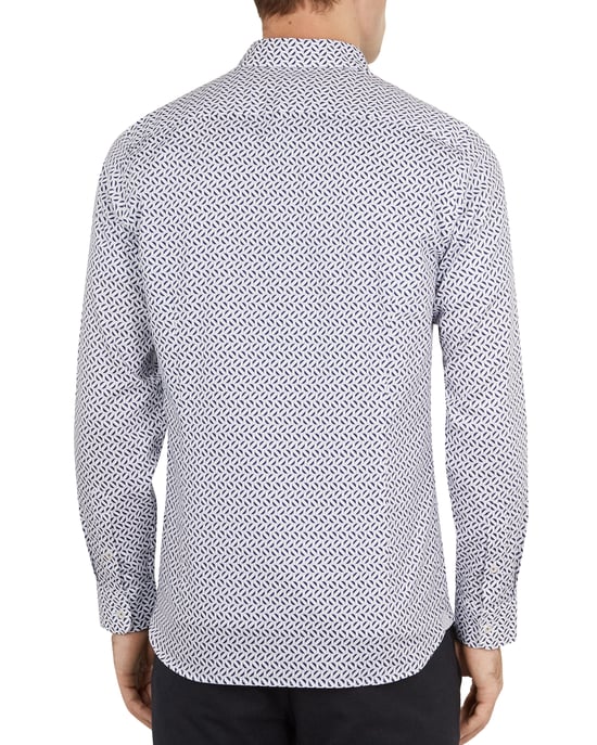 Ted Baker Longtel Long-sleeved Geo Print Shirt, Blue - Image 3