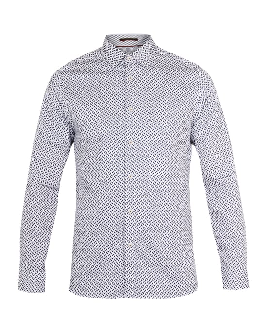 Ted Baker Longtel Long-sleeved Geo Print Shirt, Blue - Image 4