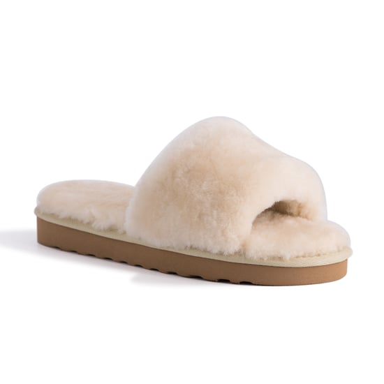 Aus Wooli Australia Womens Sheepskin Fluff Slide Slippers Cream