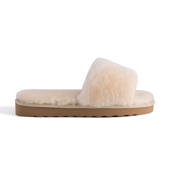 Aus Wooli Australia Womens Sheepskin Fluff Slide Slippers Cream