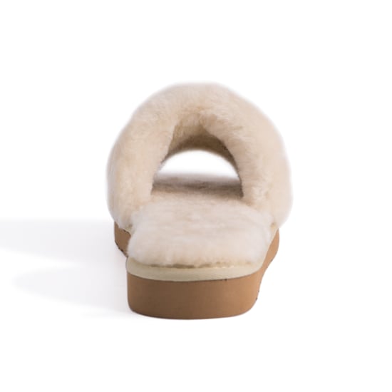 Aus Wooli Australia Womens Sheepskin Fluff Slide Slippers Cream