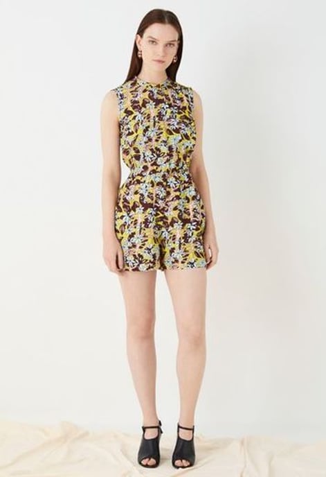 Violet Printed Linen Playsuit - Multi