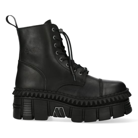 New Rock Black Leather Boots-WALL083CCT-S6