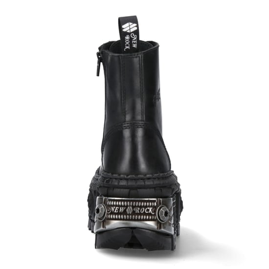 New Rock Metallic Black Leather Boots-WALL083C-S4