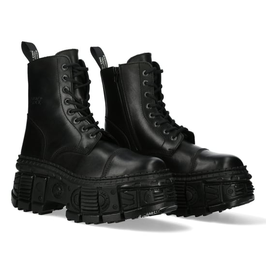 New Rock Black Goth Leather Boots-WALL083C-S5