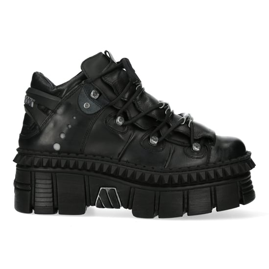 New Rock Black Leather Ankle Goth Boots-WALL106-S13