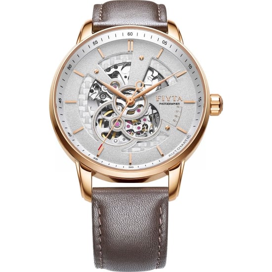 Fiyta Mens Rose Gold Automatic Skeleton Watch