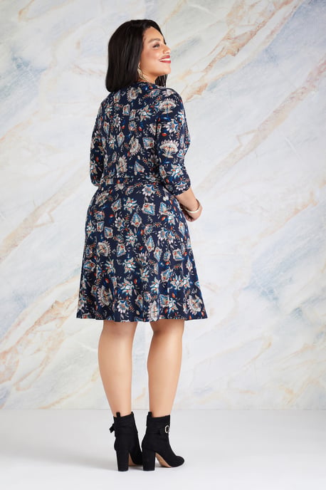 Navy Plus Size Chintz Floral Jersey Wrap Dress