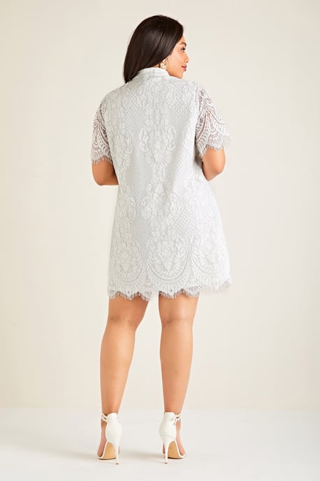White Plus Size Corded Lace Shirt Dress