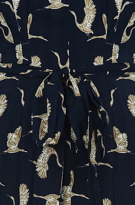 Flying Crane Print Kimono Jumpsuit