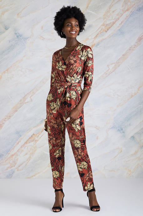 Animal Stripe Print Jersey Jumpsuit