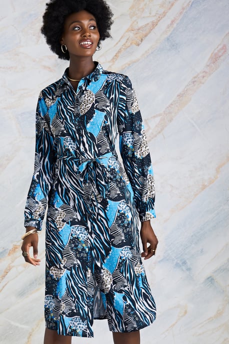 Multi Hidden Zebra Print Shirt Dress