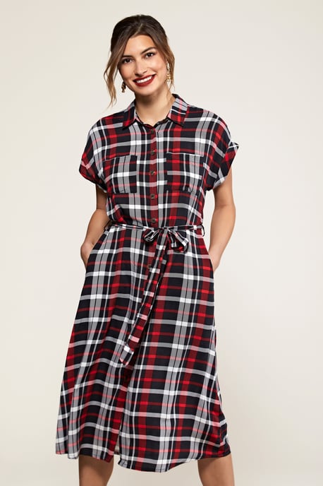 Multi Check Print Shirt Dress