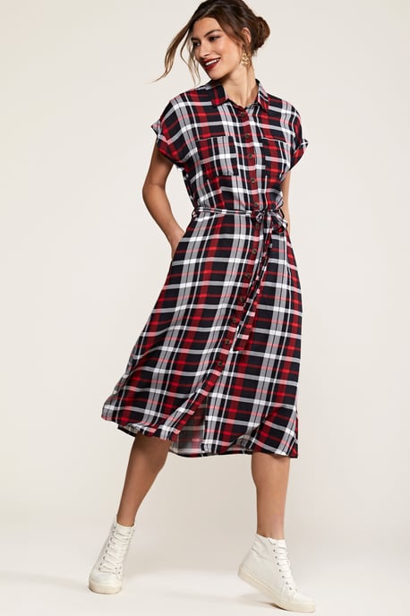 Multi Check Print Shirt Dress