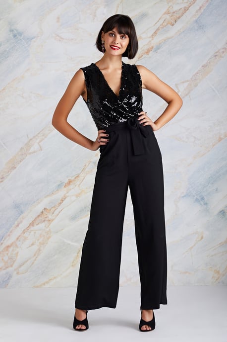 Sequin Wrap Over Jumpsuit