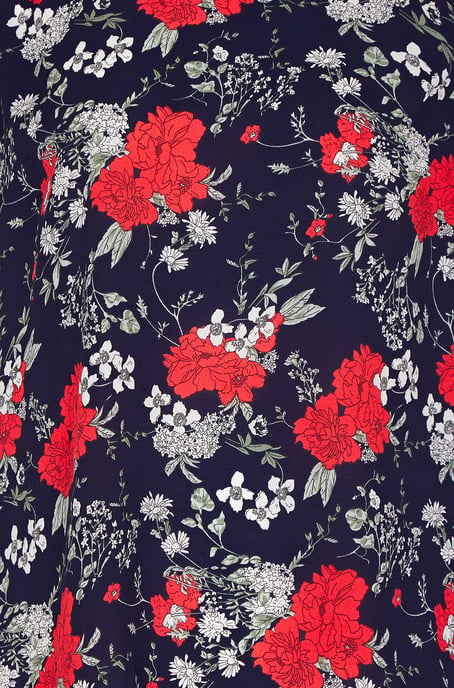 Navy Poppy Print Lace Back Top