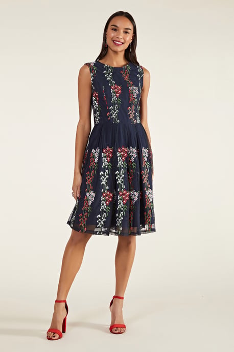 Embroidered Floral Mesh Dress