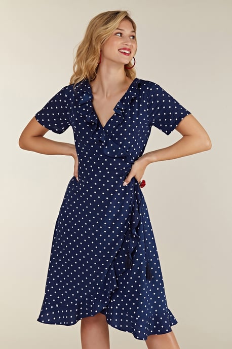 Navy Spot Print Wrap Dress