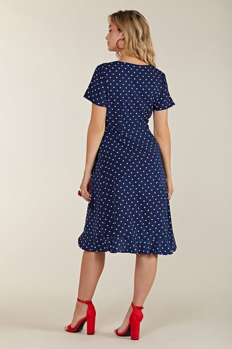 Navy Spot Print Wrap Dress