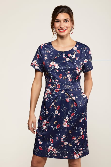 Navy Daisy Print Pocket Dress With Tie Back
