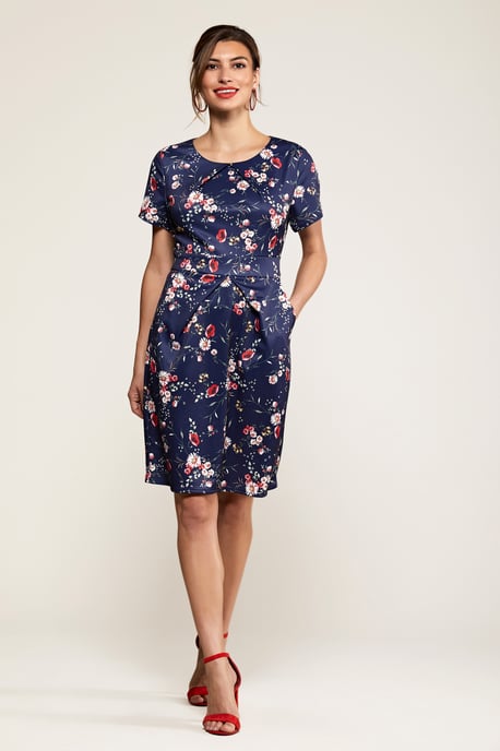 Navy Daisy Print Pocket Dress With Tie Back