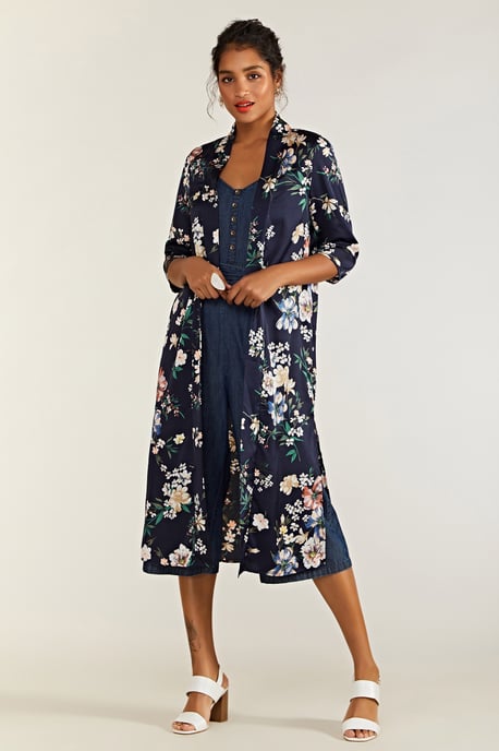 Floral Print Long Kimono
