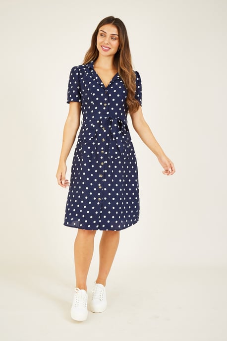 Yumi Navy Retro Shirt Dress