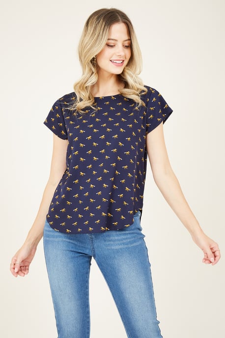 Navy Horse Print Top