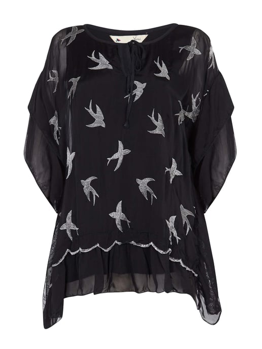 Embroidered Bird Frill Top